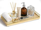 Bathroom Vanity Tray for Countertop, 12" x 6" Oak Wood Toilet Tank Tray with Metal Guardrail, Bathroom Organizer for Soap, Perfume & Skincare, Non-Slip Decorative Tray for Dresser, Gold & Natural Oak