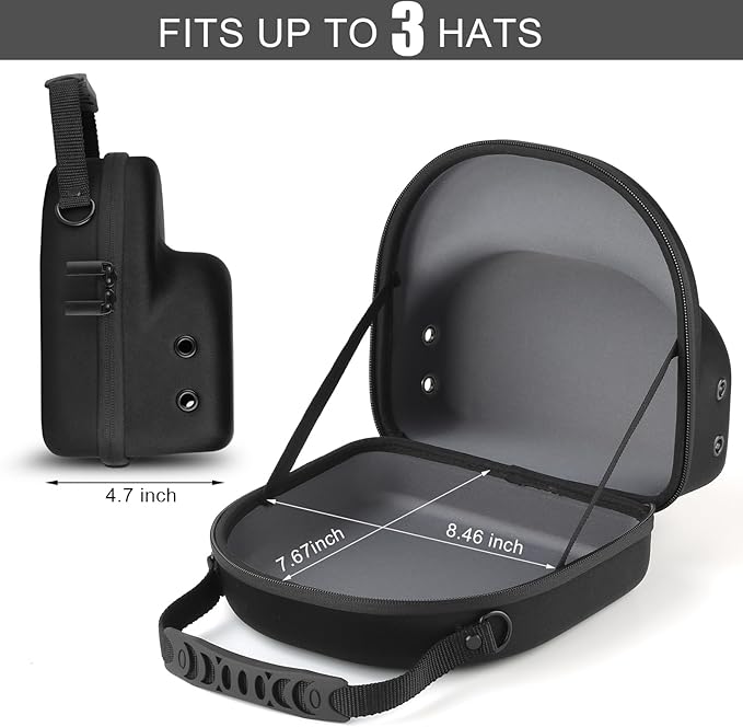 GERMUN Hard baseball hat case, Hat Carrier Travel Case with Adjustable Shoulder Strap, Hat cap case for 3 Baseball Caps - Perfect for Traveling & At-Home Storage (Black with Grey)