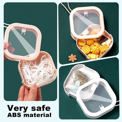 4PCS Travel Hair Tie Organizer, Portable Travel Qtip Holder Cotton Swabs Dispenser, Travel Hair Accessories Organizer, Hair Box Organizer for Girls ,Small Items Organizer 3.7x3.7x1.2 In (Pink+White)