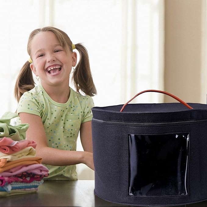 Large Hat Storage Box with Lid | Felt Round Foldable Hat Organizer | Travel Hat Boxes | Hat Organizer Box | Suitable for Various Types of Hats(11X17 Inch)