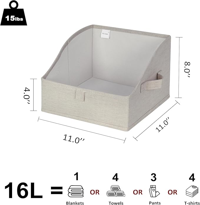 WUIKE Trapezoid Storage Bins for Closet Organizers and Storage, Fabric Closet Bins with Handles, Foldable Storage Baskets for Clothes, Purse, Blanket, Line Beige, Large, 3-Pack