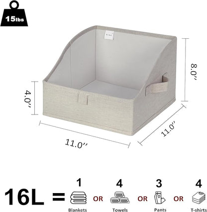 WUIKE Trapezoid Storage Bins for Closet Organizers and Storage, Fabric Closet Bins with Handles, Foldable Storage Baskets for Clothes, Purse, Blanket, Line Beige, Large, 3-Pack