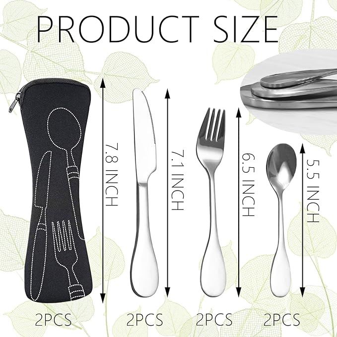 8 PCS Eating Portion Control Flatware Weight Management Silverware Portion Control Serving Spoons Forks Knives Stainless Steel Utensils with Fabric Storage Bag