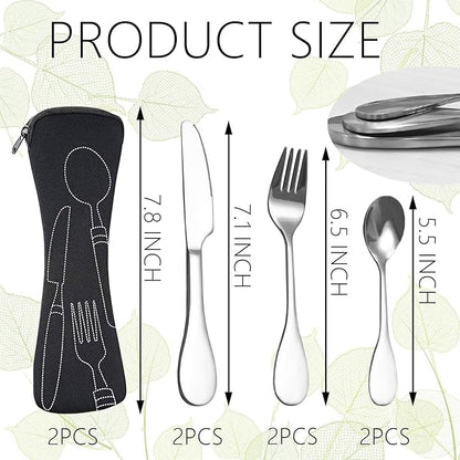 8 PCS Eating Portion Control Flatware Weight Management Silverware Portion Control Serving Spoons Forks Knives Stainless Steel Utensils with Fabric Storage Bag