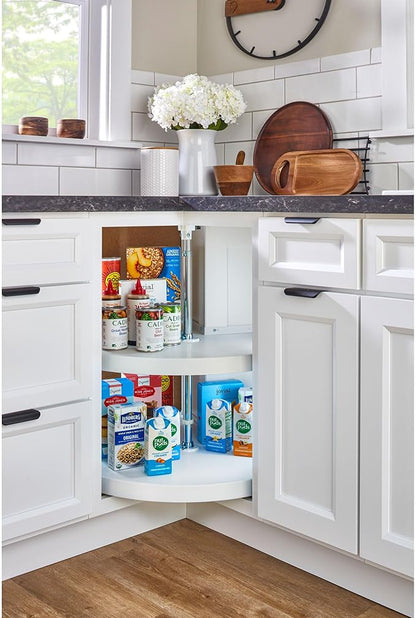 Rev-A-Shelf 2 Tier Pie-Cut Lazy Susan for Corner Base Cabinets, Plastic, 24" Double Shelf Swivel Kitchen Spice/Can Organizer, 24" W x 14" D x 26" H, White, 6942-24-11-52
