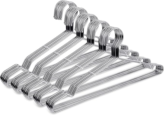 Fayleeko Stainless Steel Wire Hangers - 50 Pack Heavy Duty, Space Saving 16.5 inch Ultra Thin Coat Hangers