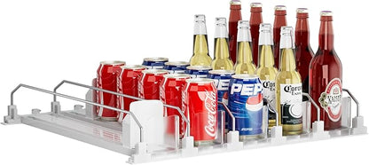 Drinks Organizer for Fridge and Pantry, Soda Can and Bottle Dispenser for Refrigerator with Automatic Pusher Glide, 5 Rows Holds Up to 25 Cans