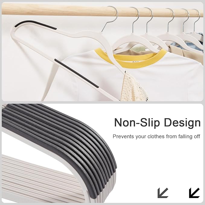 VECELO Non-Slip Clothes Hangers, 25 Pack Heavy Duty Plastic Hangers with 360° Rotating Metal Hook, Space Saving Wardrobe Organizer for Shirts, Coats, Pants, Dresses
