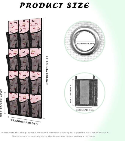 12-Section Over The Door Storage Bag Organizer, Made of Heavy Duty Oxford Cloth, Waterproof Lightweight and Perfect for Home Office or Dorm Use, Cherry Bow