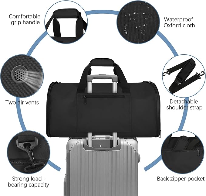 Garment Bags for Travel,50L Carry on Convertible Garment Duffle bag with Shoulder Strap,3 in 1 Hanging Suit Travel Bag with Shoulder Strap
