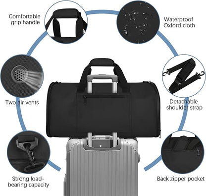 Garment Bags for Travel,50L Carry on Convertible Garment Duffle bag with Shoulder Strap,3 in 1 Hanging Suit Travel Bag with Shoulder Strap