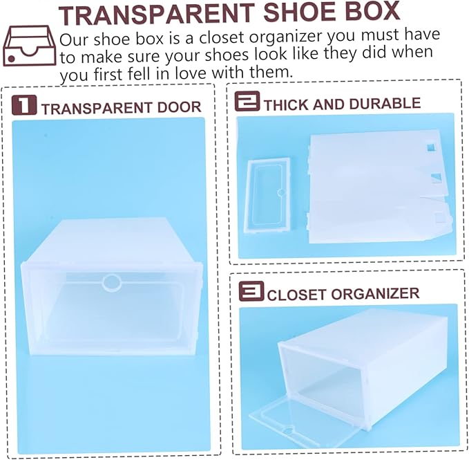 6pcs Plastic Shoe Box Thicken Stackable Storage Containers for Shoes Sneakers Boots Organize Your for Home Office Entryway