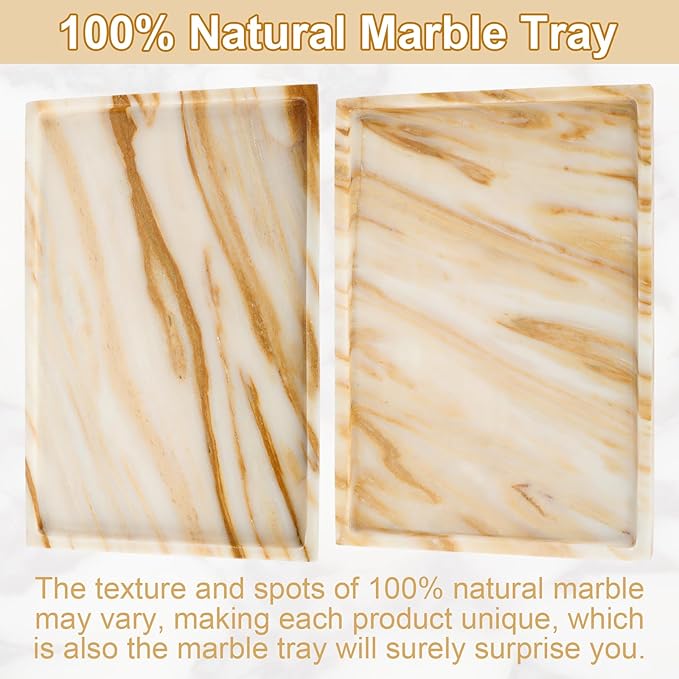100% Natural Marble Vanity Tray - Real Stone Storage Organizer for Bathroom/Kitchen/Vanity/Dresser, Countertop Tray for Perfume, Jewelry, Home Decor, 11.8 x 7.8 x 0.7 Inch