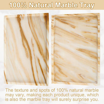 100% Natural Marble Vanity Tray - Real Stone Storage Organizer for Bathroom/Kitchen/Vanity/Dresser, Countertop Tray for Perfume, Jewelry, Home Decor, 11.8 x 7.8 x 0.7 Inch