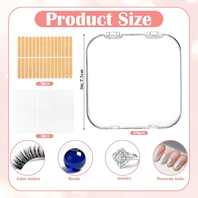 48 Pack Press On Nail Storage Box Clear Acrylic Nail Organizer Display Case with 180 Adhesive Double Sided Tape for Fake Nails, Nails Packaging Supplies