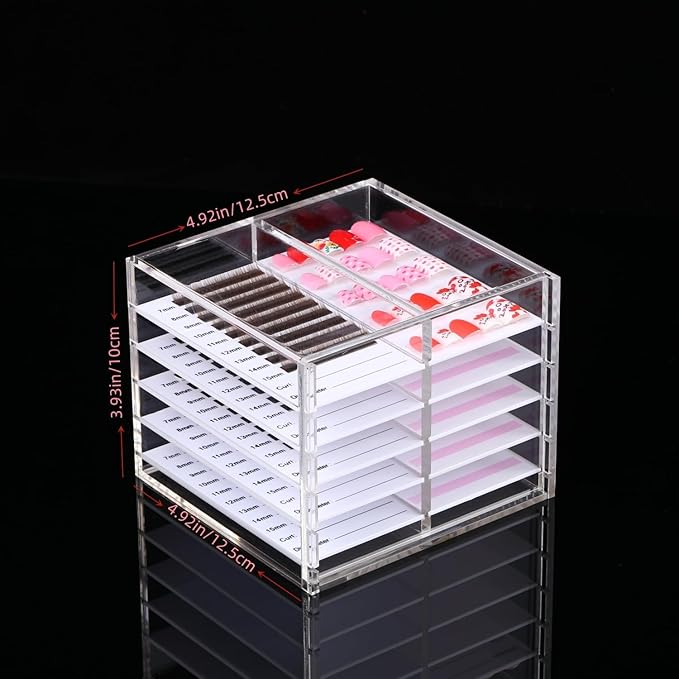 10 Layers Acrylic Lash&Nail Extensions Storage Organizer,Cosmetic Makeup Container Box,Clear Case Cabinet Display