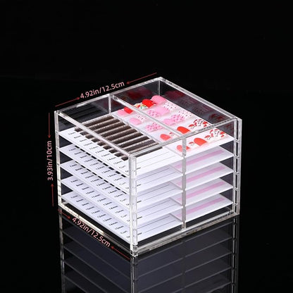 10 Layers Acrylic Lash&Nail Extensions Storage Organizer,Cosmetic Makeup Container Box,Clear Case Cabinet Display
