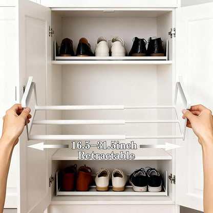 eygeufg Expandable Shoe Rack Organizer – Hanging Adjustable Shoe Rack for Closet & Under-Cabinet Storage Shelf, Ideal for Kitchen, Bedrooms, Laundry Rooms (White, 2 Pcs)