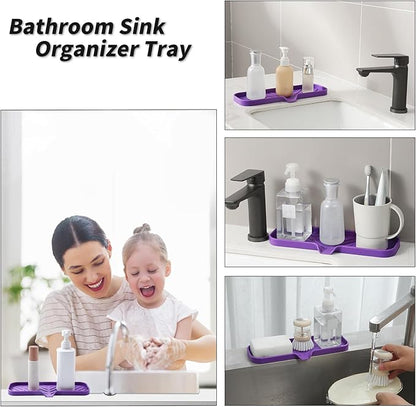 MicoYang Silicone Bathroom Soap Dishes with Drain Spout-Bathroom and Kitchen Sink Organizer,Sponge Holder,Dish Soap Tray,Perfect for Dispenser,Scrubber,Bottle,Cup on Sink or Counter-Purple 12"×4"