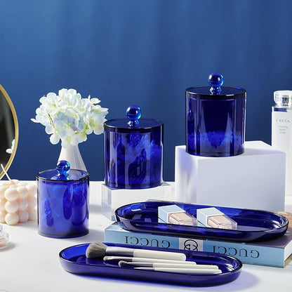SheeChung Acrylic Vanity Tray, 2 Pack, 9.65 in x 4.5 in x 0.79 in, Catchall Tray, Countertop Sink Tray Dispenser, Sturdy Holder for Cabinet, Shelf, Cupboard, or Closet Organization (Blue)