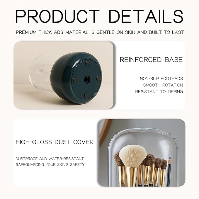 Toothbrush Holder with Lid Cosmetic Tools Organizer 360 Rotating 7-Slot Draining Waterproof Dustproof Make Up Brushes Toothbrush Storage for Dresser Vanity Bathroom Countertop