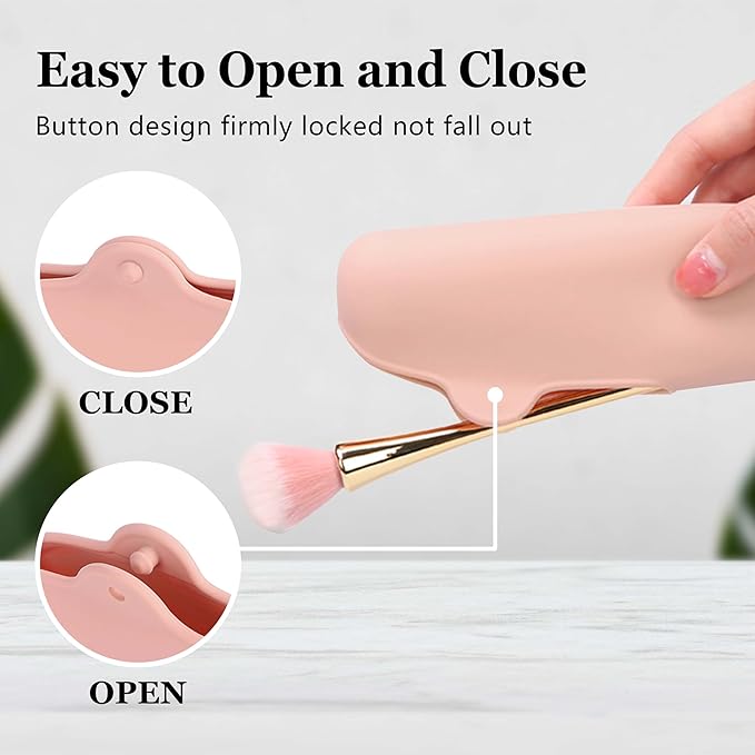 Bpluma Silicone Makeup Brush and Beauty Blender Holder, Half open Snap Design, Washable Powder Puff Case For Travel Business
