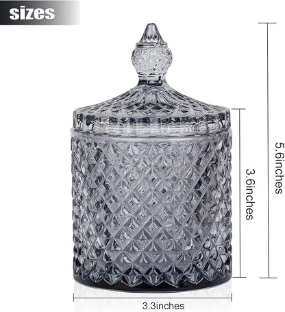 2 Pack Qtip Holder Thick Glass Apothecary Jars with Lid for Bathroom Decor Storage Organizer for Cotton Swabs, Balls, Pads, Floss Picks, Candy, Jewelry, Grey