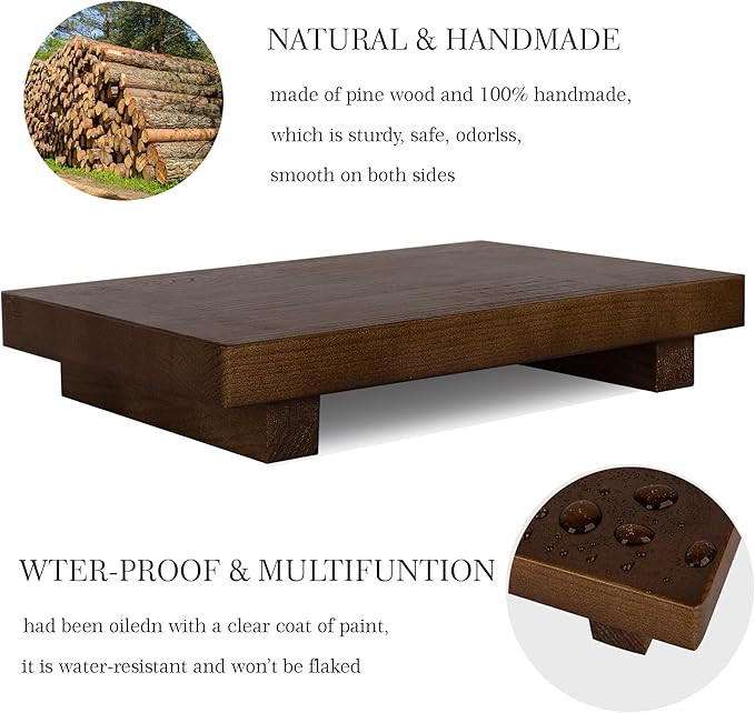 Bathroom Counter Organizer Wood Pedestal Stand Farmhouse Decorative Tray Soap Holder for Kitchen Decor, 9" x 6" - Walnut