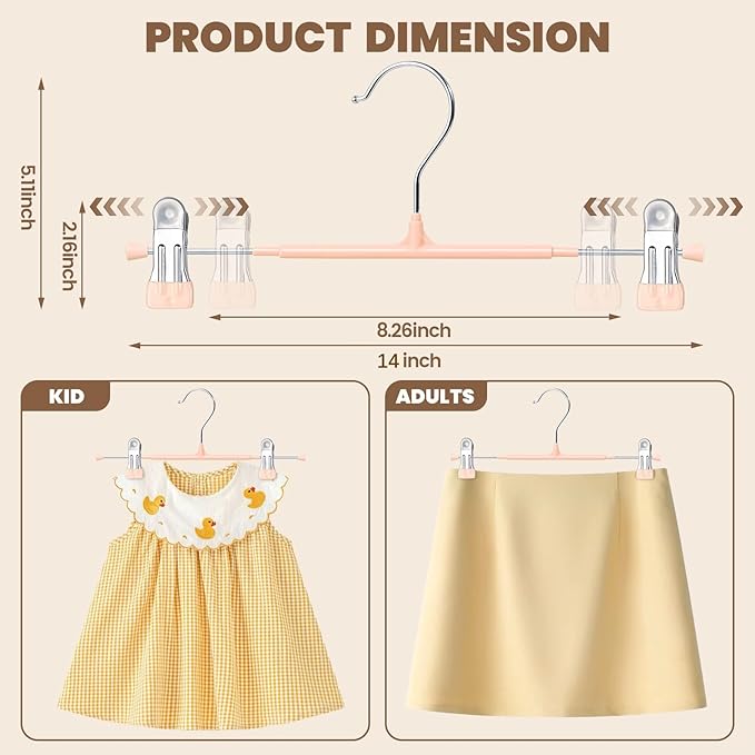 HUADYMEET 30 Pack 14Inch Pants Hangers with Clips,Metal Trouser Hanger for Jeans.Space Saving Skirt Hangers Heavy Duty Non-Slip Adjustable Clothes Shorts Hanger for Women,Men,Coral Pink