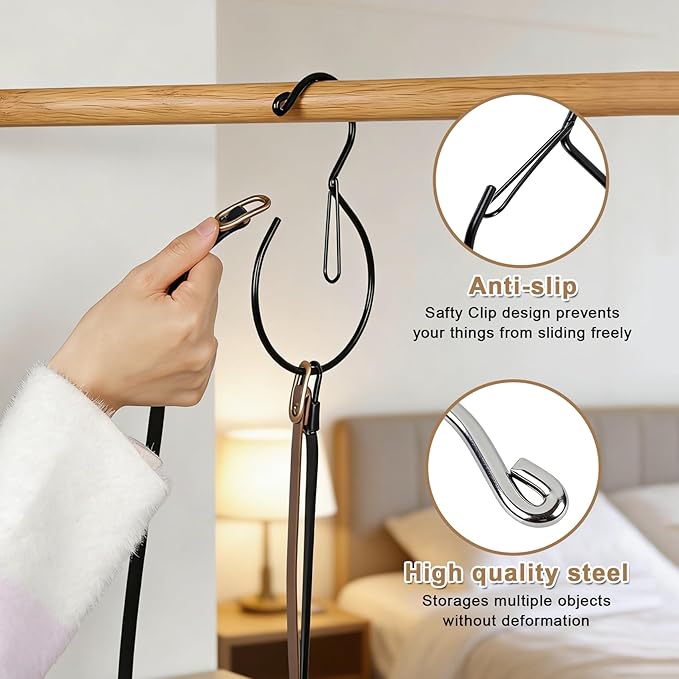 4Pcs Hat Hanger & Belt Hanger with Safety Clip for Closet, Black Baseball Caps Organizer for Closet, Hat Rack for Belt Ties Tank Tops
