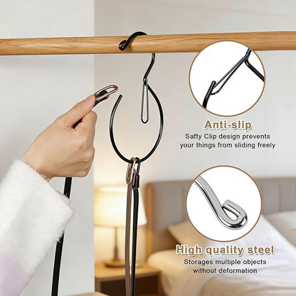 4Pcs Hat Hanger & Belt Hanger with Safety Clip for Closet, Black Baseball Caps Organizer for Closet, Hat Rack for Belt Ties Tank Tops