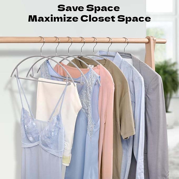 Amber Home 30 Pack No Shoulder Bump Metal Suit Coat Hangers, Non Slip PVC Coating Clothes Hangers, Curved Design to Protect Sweater, Shirt, Dress (Grey)