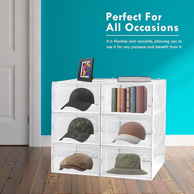 Planisity Clear Storage Bins for Shoes, 6 Pack Stackable Plastic Boxes With Lids for Closet Organization & Display