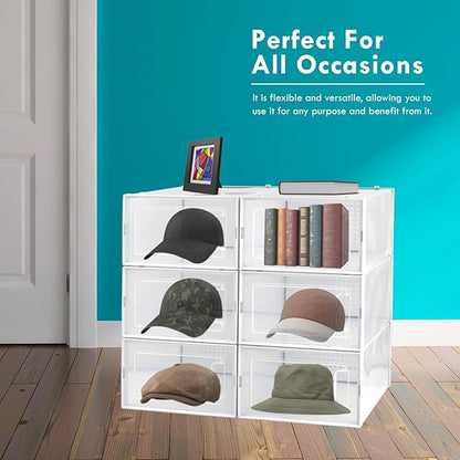 Planisity Clear Storage Bins for Shoes, 6 Pack Stackable Plastic Boxes With Lids for Closet Organization & Display