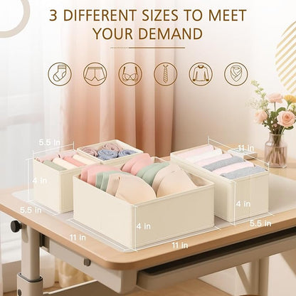 Criusia 26 Pack Drawer Organizer for Clothes, Foldable Dresser Dividers with 3 Sizes, Fabric Storage Bins – Beige