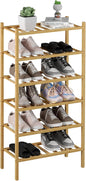 ROMGUAR CRAFT 6-Tier Bamboo Small Shoe Rack, Free Standing Wood Shoe Shelf Storage Organizer for Closet Entryway Stackable (Natural)