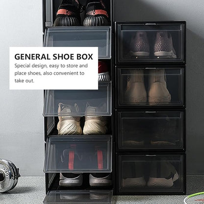 BESPORTBLE Stackable Sneaker Shoes Box with Lid, Compact Dark Drawer-style Shoe Organizer for Home Storage and Display