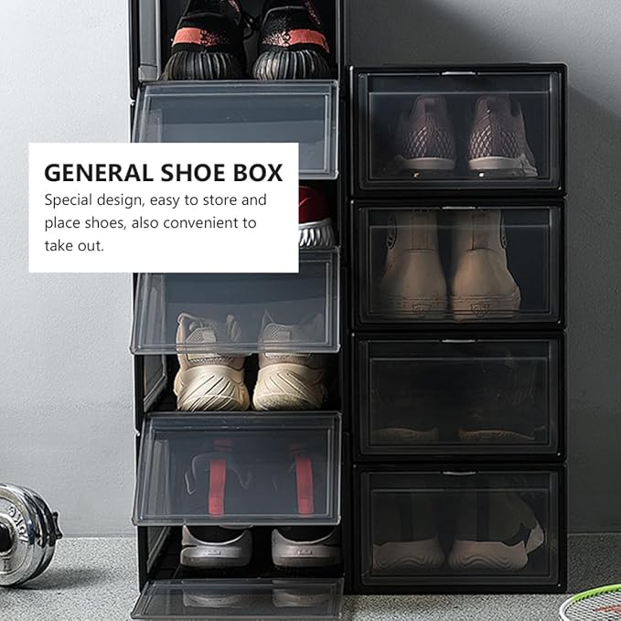 BESPORTBLE Transparent Stackable Shoe Storage Box with Locking Clip Compact Dark Organizer for Sneakers Socks Handbags Office Items Space-saving Household Shoe Container for Easy Access and