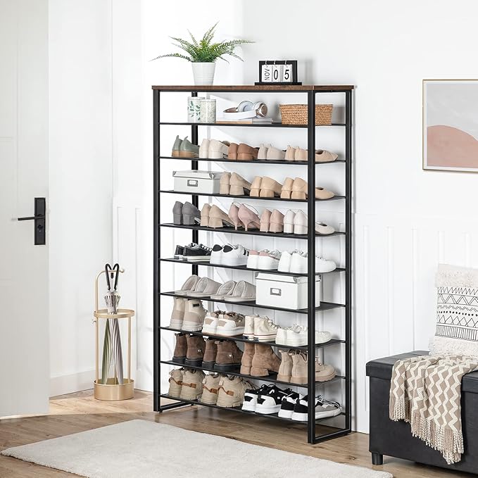 HOOBRO 10-Tier Shoe Rack for Entryway, 39.4" L Shoe Storage Organizer, Large Capacity Shoe Shelf for Closet, Front Door Entrance, Hallway, Holds 45-50 Pairs of Shoes, Rustic Brown BF171XJ01