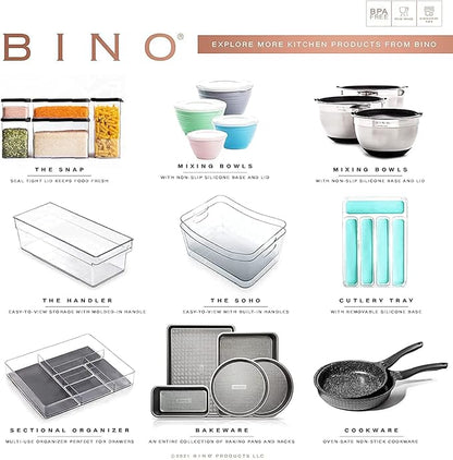 BINO l Plastic Storage Bins l THE HOLDER COLLECTION l 4-Pack, Medium Multi-Use Clear Containers for Organizing with Built-in Handles l Pantry Organization & Storage l Kitchen Organizer l Storage Bins