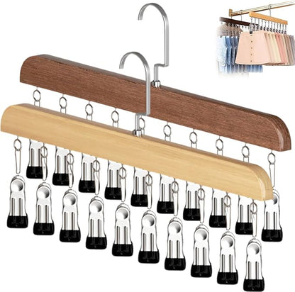 Closet Organizer with 10 Clips, Space Saving Hanging Closet Organizer, Space-Saving Closet Organizers and Storage with Sturdy Steel Non-Slip Clips (1, Natural Wood+Vintage)