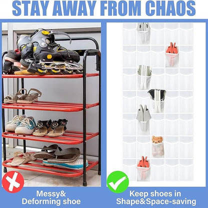 Over the Door Shoe Organizer, Cruise Essentials for Closet & Pantry,40Over The Door Shoe Organizer with Crystal Clear Pockets and Metal Hooks – Heavy Duty Hanging Shoe Storage Rack for Bathroom