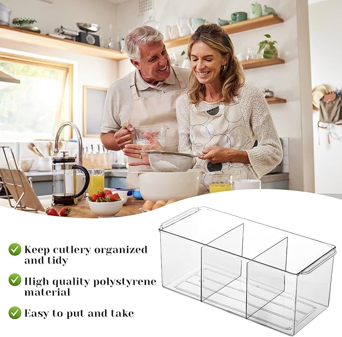Rainmae Cutlery Storage Organizer, Plastic Silverware Caddy Organizer for Kitchen Countertop Organization - Holds Fork, Knife, Spoon, Tableware Storage Box for Kitchen Table Countertop Outdoor Picnic
