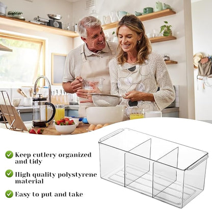 Rainmae Cutlery Storage Organizer, Plastic Silverware Caddy Organizer for Kitchen Countertop Organization - Holds Fork, Knife, Spoon, Tableware Storage Box for Kitchen Table Countertop Outdoor Picnic