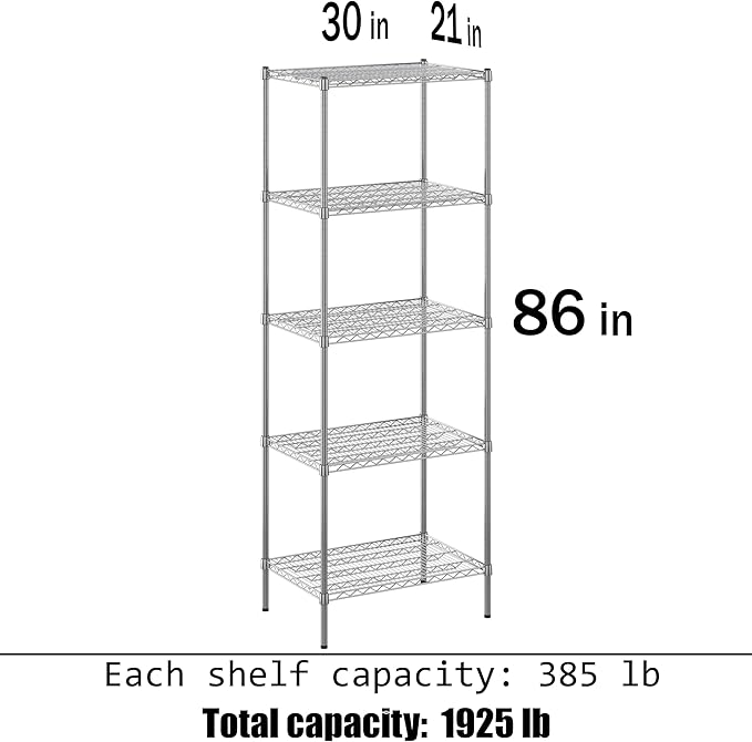 21" Deep x 30" Wide x 86" Height Wire Shelving Kit | 5-Tier | NSF Commercial Storage Rack Unit