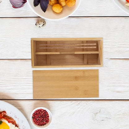 SHERCHPRY Bamboo Chopstick Box with Lid 11.22X4.92X3.07In Japanese Style Utensil Holder Kitchen Drawer Organizer Flatware Storage Container for Chopsticks and Cutlery