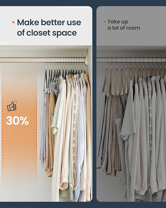 SONGMICS HOME Velvet Pants Hangers with Adjustable Clips, Non-Slip Space-Saving Clothes Hangers, 30 Pack, Shoulder Notches for Skirts, Gray