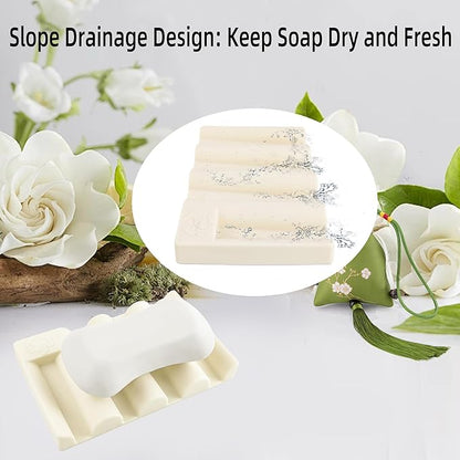 Silicone Soap Dish,Self Draining Soap Holder Perfect for Shower,Bathroom Sink,Kitchen Sink & Travel,Non-Slip Bar Soap Holder Extend Soap Life,Keep Soap Bars Dry & Easy Cleaning Beige-2Pcs