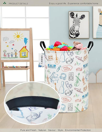 Round Waterproof Laundry Basket,Gift Basket,Suitable for Children's Room and Toy Storage(Musical instrument)