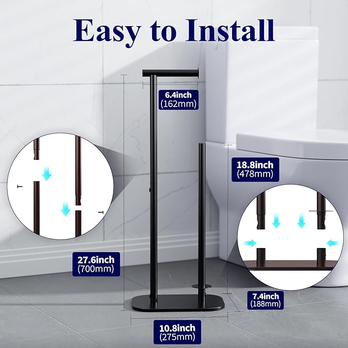 Kitsure Toilet Paper Holder Free Standing - Large Capacity Toilet Paper Holder for 4 Rolls, Rustproof Toilet Paper Stand with Non-Slip Stable Base, Black, Large